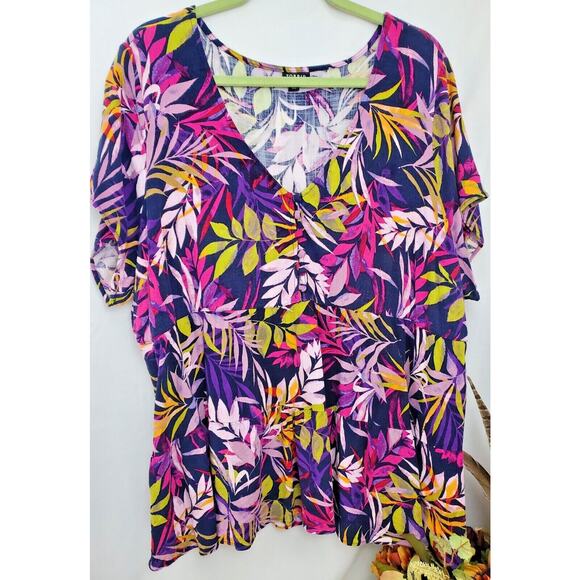 Torrid Top Plus Size 3 Rayon Palm Tree Print Purple Short Sleeve Womens 3X 3XL - Picture 3 of 7